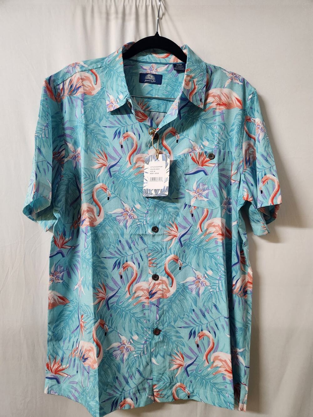 Havana Jim Flamingo Hawaiian Shirt Men’s Medium Blue Tropical Button Front NWT